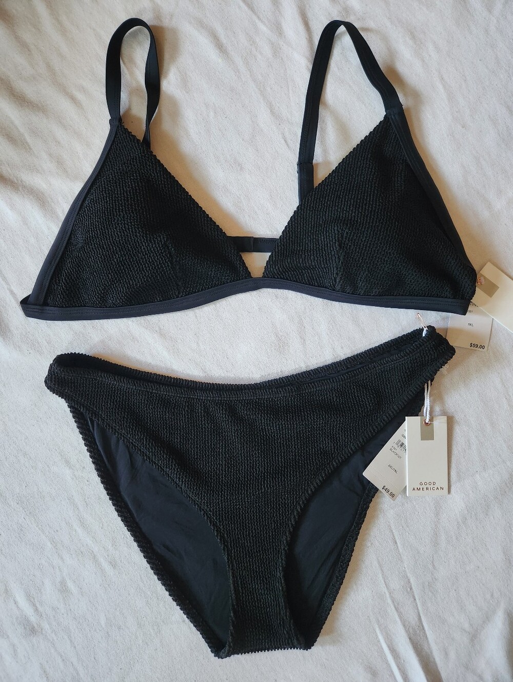 Good American Black Textured Triangle Bikini Set 2XL/3XL NWT